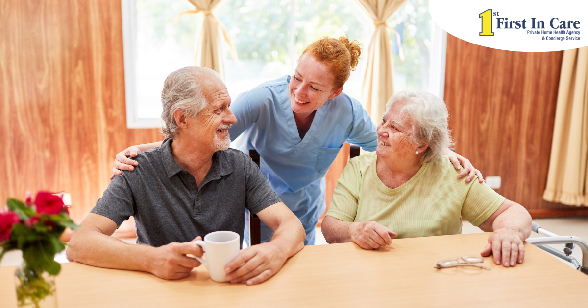 A good caregiving environment can benefit both caregiver and clients, as shown here by this caregiver and her 2 clients.