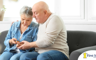 Chronic conditions like diabetes can be easier to manage when supported by others, as shown by this husband who is lovingly helping his wife take her blood sugar.