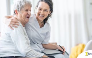 A professional caregiver embraces a senior client, showing the level of trust and comfort between them.