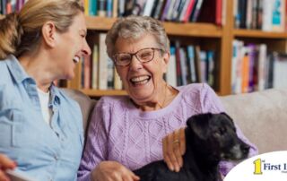 Through dementia care at home, a caregiver provides support to a senior.