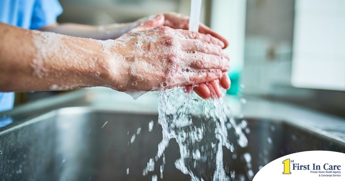 A Guide to Caregiver Wellness During Flu Season Observing hand hygiene as a part of caregiver wellness during flu season.