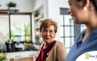 Caregiver provides attentive senior care as part of diabetes awareness