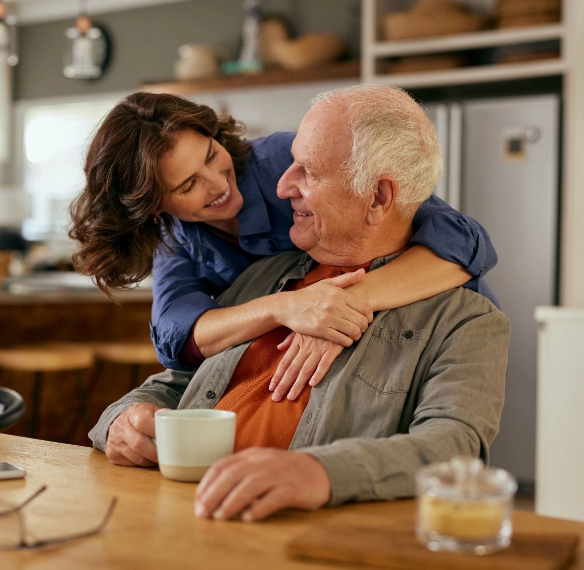 caregiver greeting senior